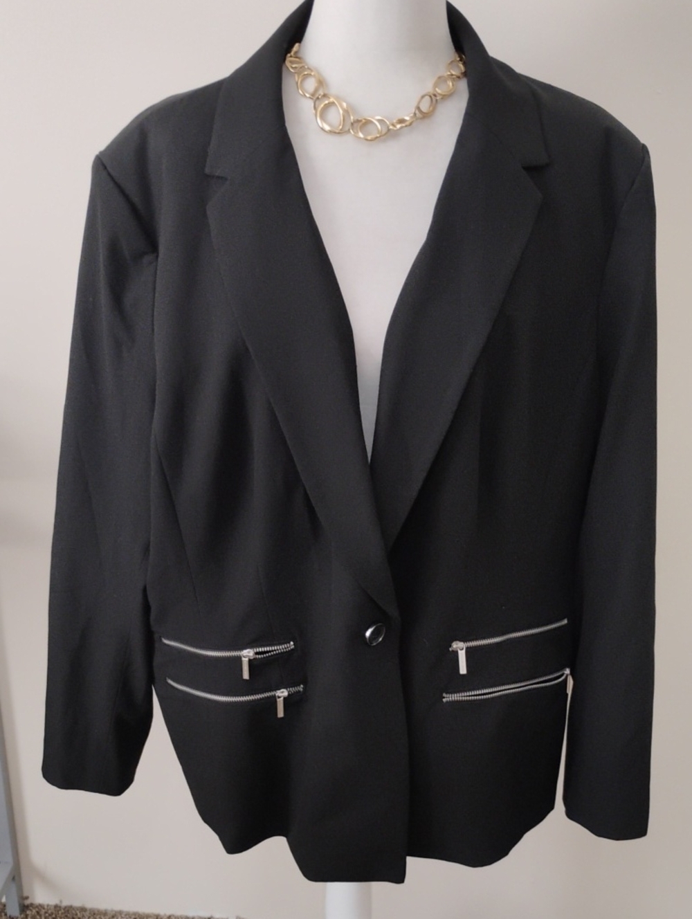 MICHAEL Michael Kors Black Blazer with Silver Zipper Details